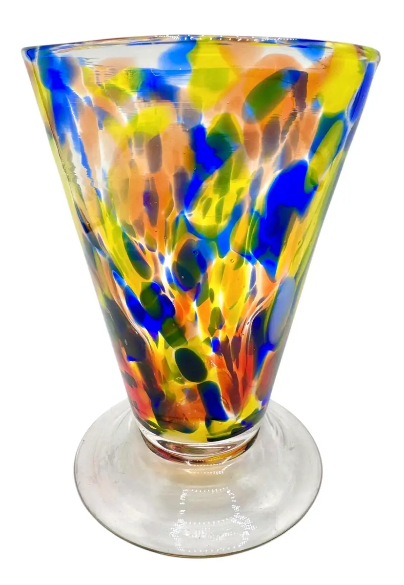 Hand Blown Art Drinking Glass Footed Tumbler Beer Cocktail Confetti 1 Source 6”