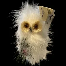 Pier One Retired White Fluffy Feather Owl Ornament NWT, 4”
