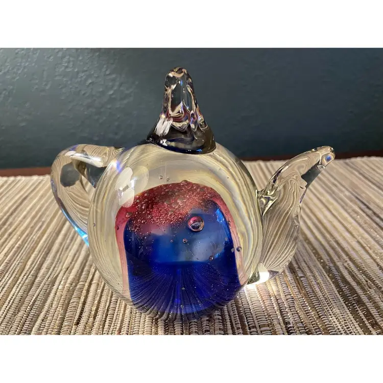 #01 Hand Blown Glass Teapot Paperweight/ Decor 4.5"H