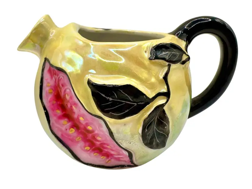 Vintage Nippon Japan Lusterware Creamer Yellow Blue Pink Pomegranate Fruit 3”