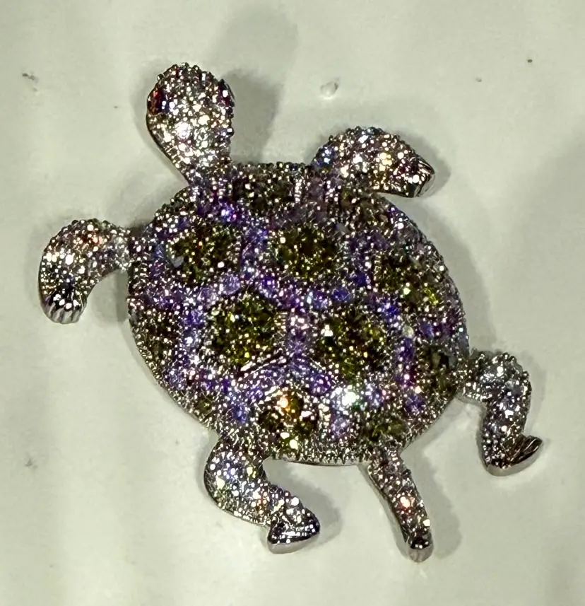 Pave Rhinestone Lavender Turtle Brooch