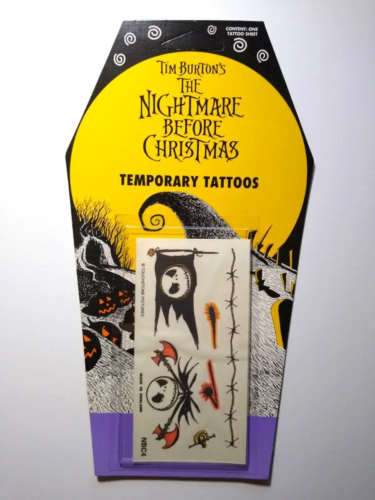 Nightmare Before Christmas Temporary Tattoos Jack Skeleton On Tombstone Card