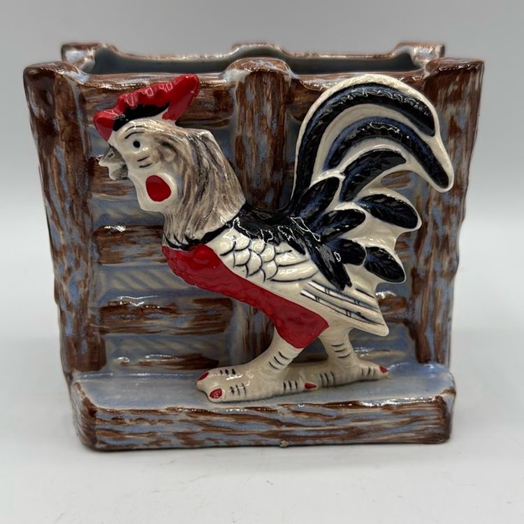 Rooster On A Fence Wall Pocket Or Planter