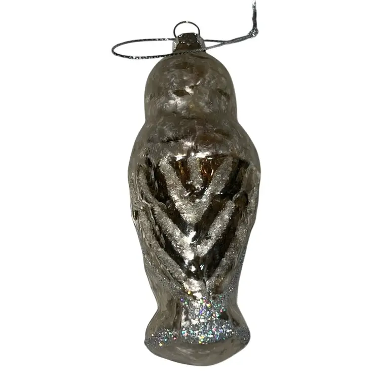 Mercury Glass Owl Ornament 4”