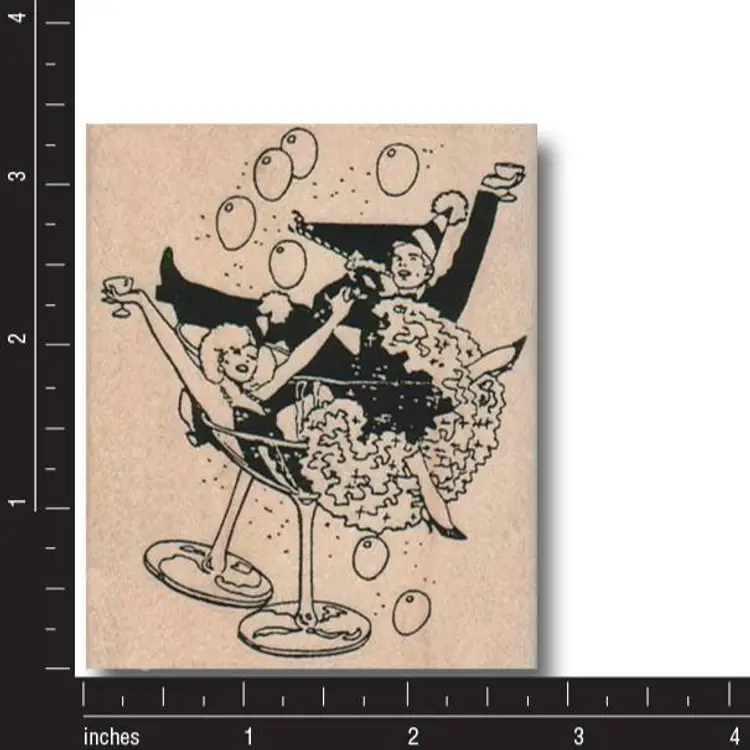 Retro Couple In Champagne Glass Party Rubber Stamp - Celebrate New Years Wedding