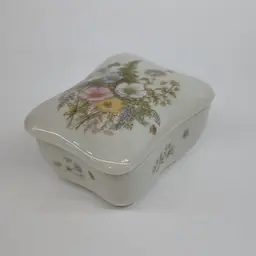 Vintage Takahashi Fern Porcelain Trinket Box Flowers Butterfly San Francisco