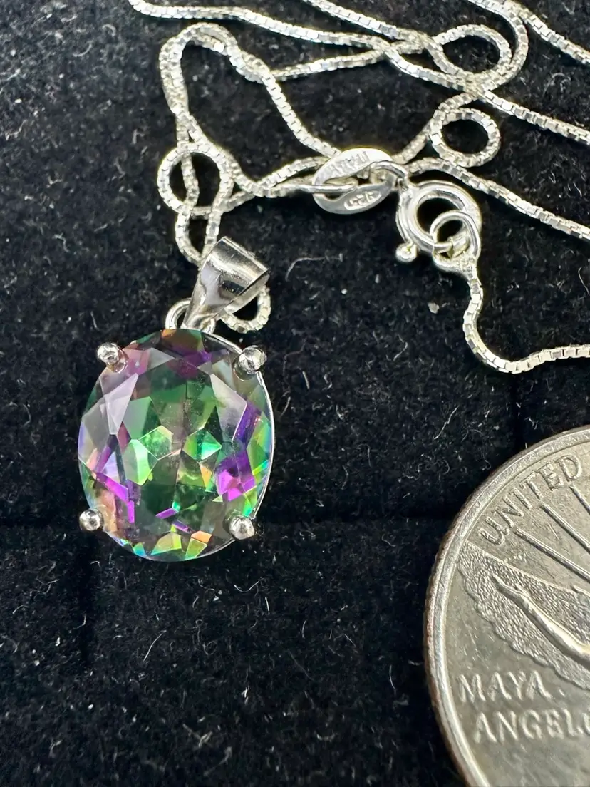 Mystic Topaz 4.5 to 5.0 Caret & 18 inch Sterling Silver Pendant & Necklace