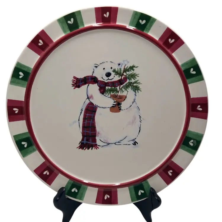 8.5” CHRISTMAS TRIVET “Snow Bear” By Phaltzgraff Round Ceramic Polar Bear w/Tree