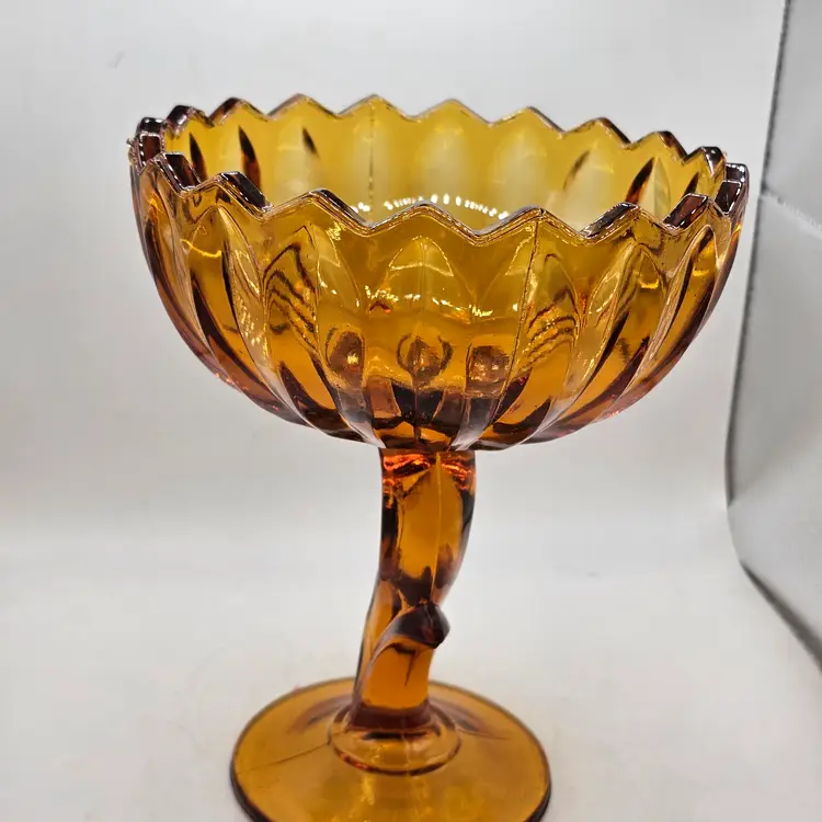 Indiana Glass amber flower lotus Compote vintage