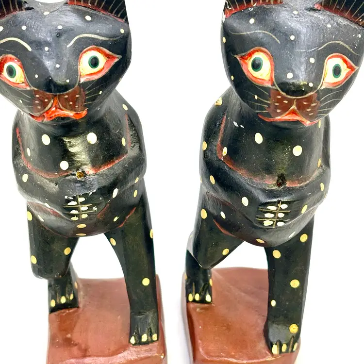 #01 Weirdo Pair Of Frog-Cat Wooden Figurine Creatures 7.5”*