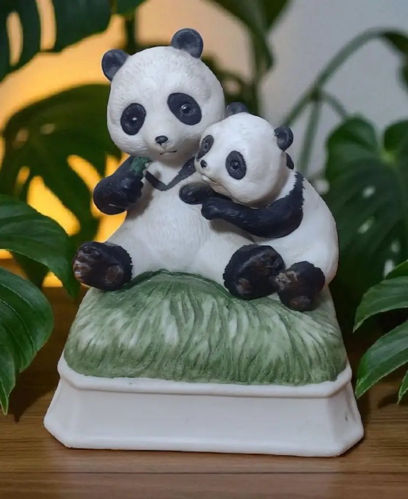 Vtg Gorham Panda Bear Music Box Japan Bisque Porcelain Love Me Tender Elvis