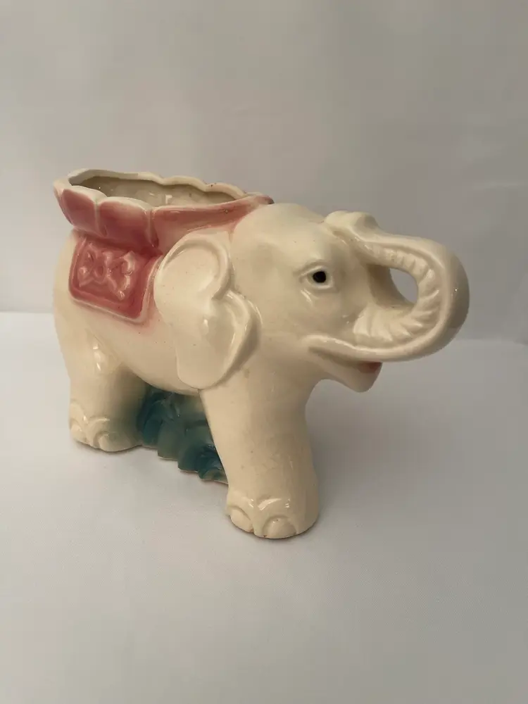 Vintage Elephant Planter Cream/pink/green Mid Century Ceramic Vase