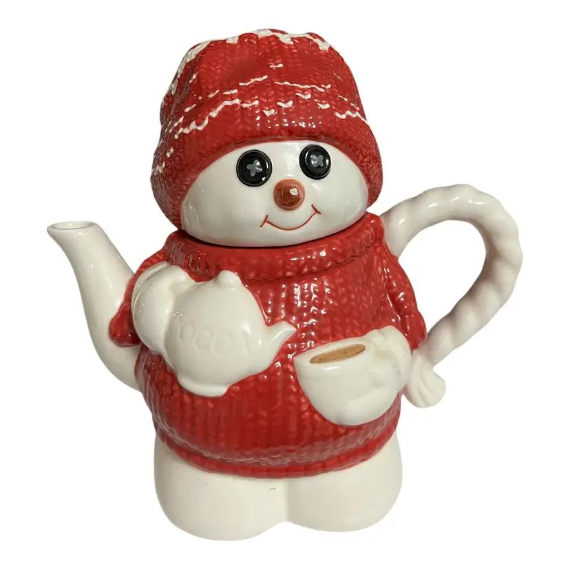 Dept. 56 Snowman Teapot – Missing Cups, Festive Holiday Design, Very Good Condition