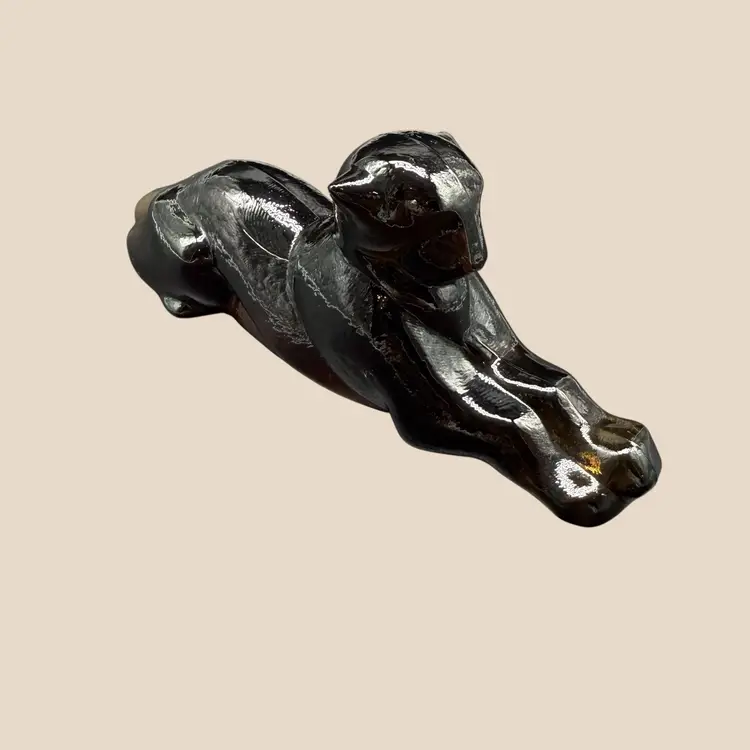 1980s Heisey Imperial Glass Rare Smokey Panther Tiger Cat Paperweight Figurine