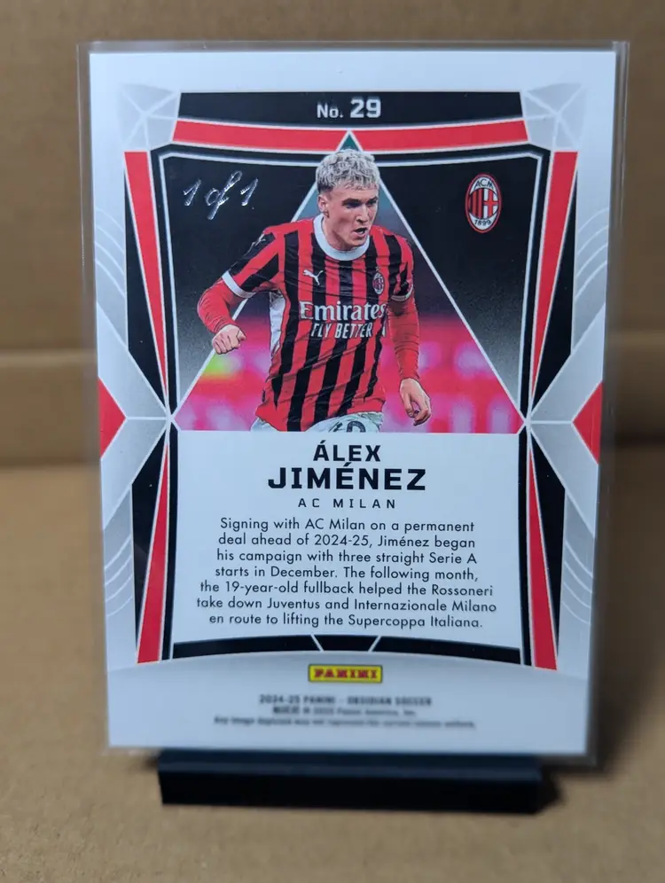 2024-25 Panini Obsidian FIFA Alex Jimenez RC Blue Finite 1/1 AC Milan