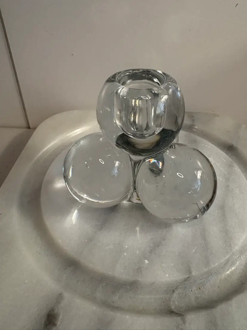 MCM WESTMORELAND STACKED CLEAR GLASS CRYSTAL BALL CANDLESTICK