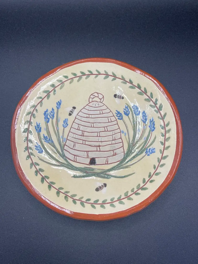 Artist Signed Red Oaks Pottery Redware Beehive Dish