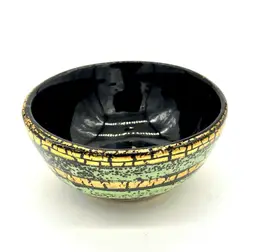 Bowl - Italian Ceramic Crackled Gold Green Black 5”W