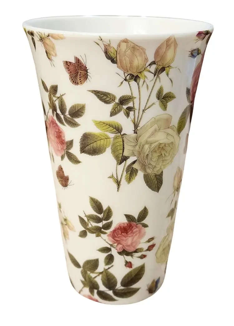 Kent Pottery Floral Butterfly Garden Porcelain Mug Tall 16 Oz Pink Green Microwave Dishwasher Safe