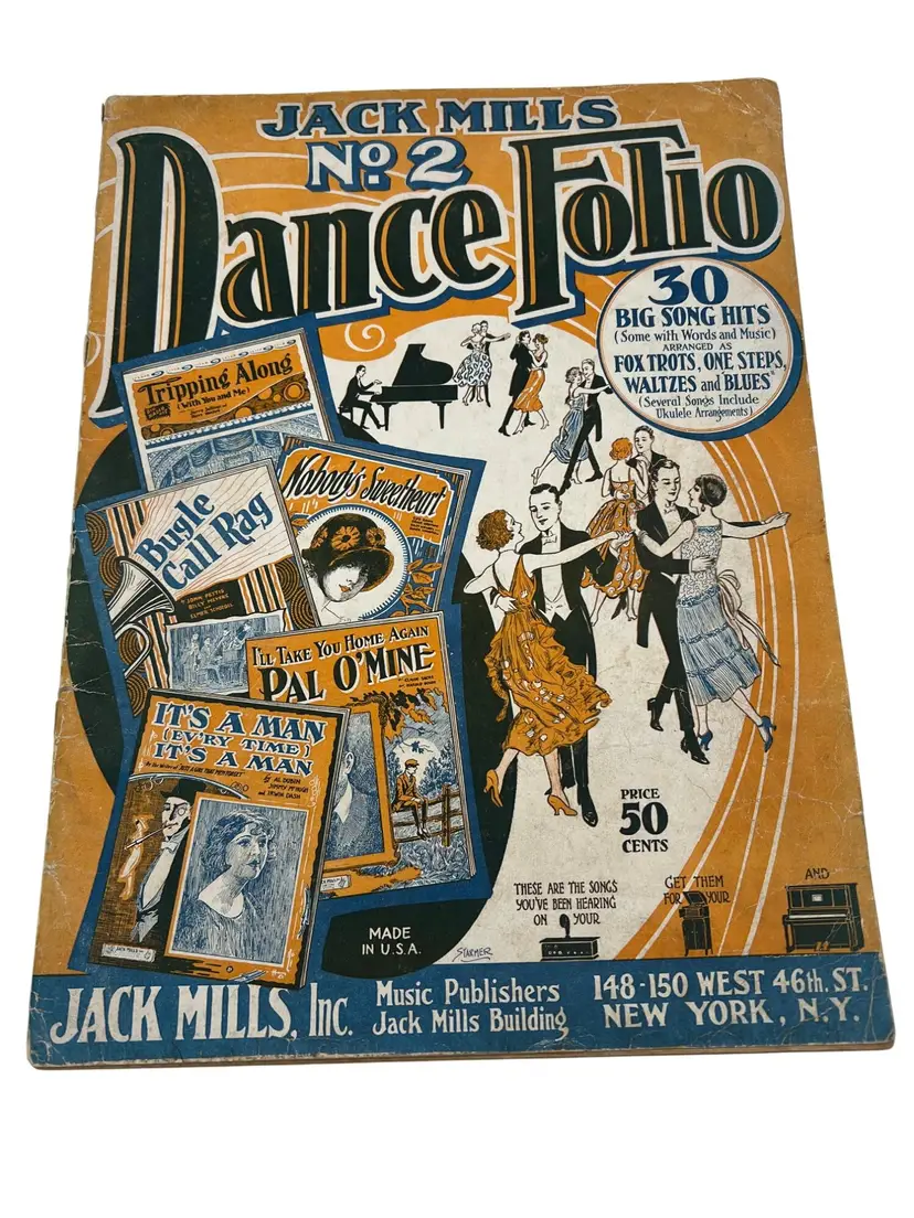Antique 1924 Jack Mills Dance Folio No. 2 Songbook With 30 Big Song Hits USA