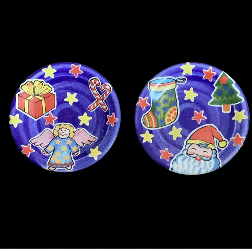 2 La Gioconda Dessert/Cookie Plates Christmas Angel And Santa Made In Italy 8 Inches