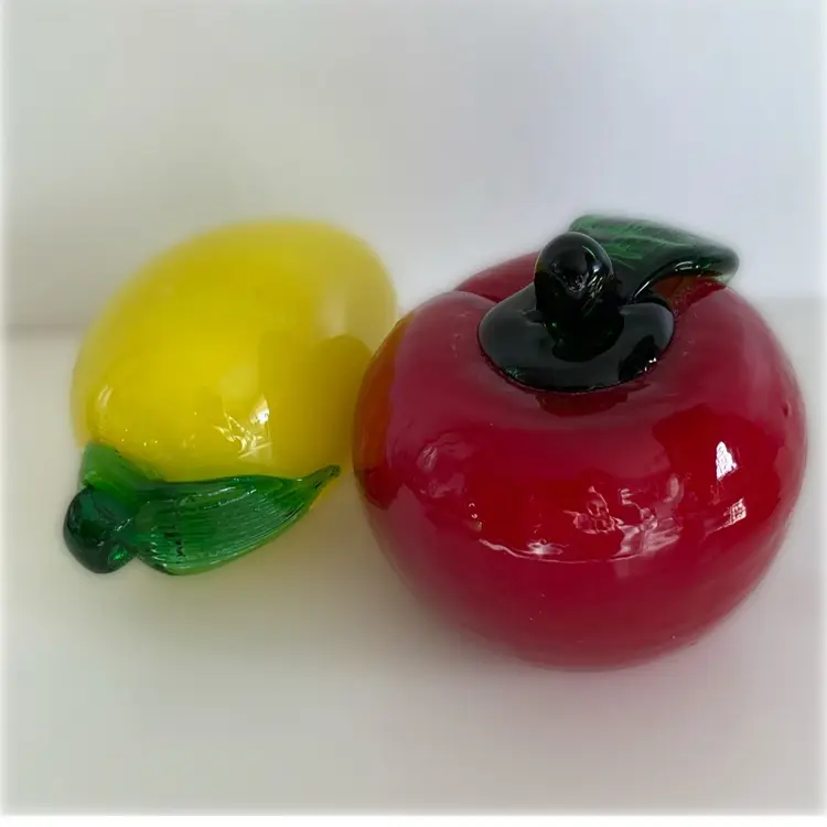 Set Of 2 Vintage Handblown Glass Fruit - Apple And Lemon