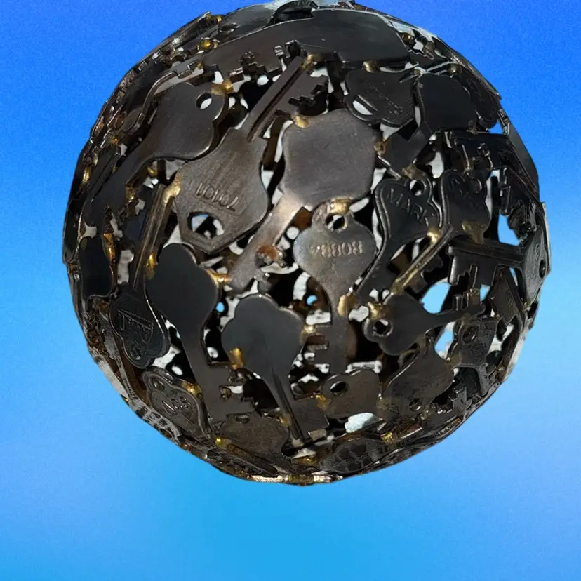 Vintage Metal Welded Key Ball Sphere Sculpture