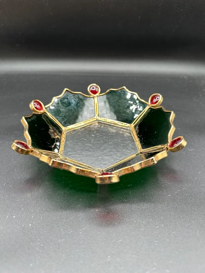 Holly Stain Glass Trinket Dish