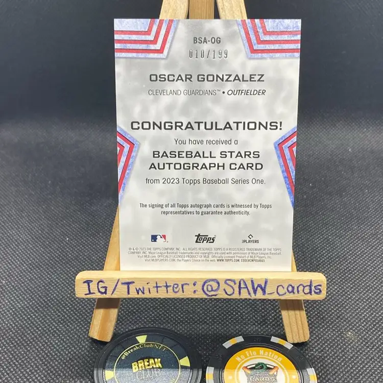 Oscar Gonzalez 2023 Topps Series One Baseball Stars Auto /199 Cleveland Guardians