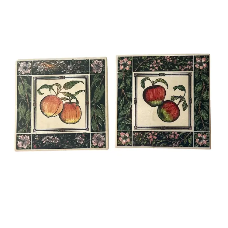 2 VINTAGE 
TILE TRIVETS 
By Santa Barbara Ceramic Design 1990

Fruit Peach Apple on Branch Wall Decor

Flower Botanical Border 


Christmas Holiday Hosting 
Party Celebration Winter Gift
Thanksgiving Harvest Autumn Halloween Party Celebration Gift 
Mothers Day Anniversary Birthday
Easter Patriotic