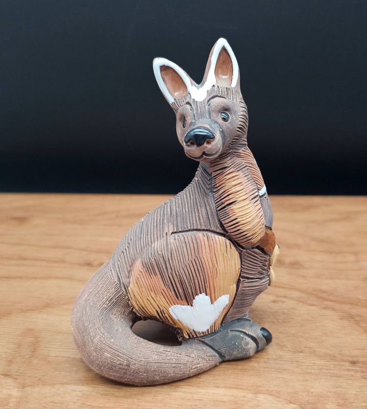 Vintage Casals Peru Hand Made Pottery Kangaroo with Baby Joey in its Pouch Figurine