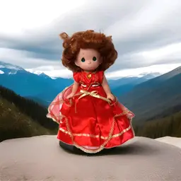 Precious Moments princess Doll with Stand Gold heart red dress collectable