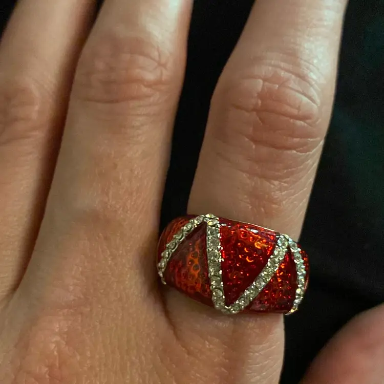 Silver tone And Red Ring Size 6 1/2