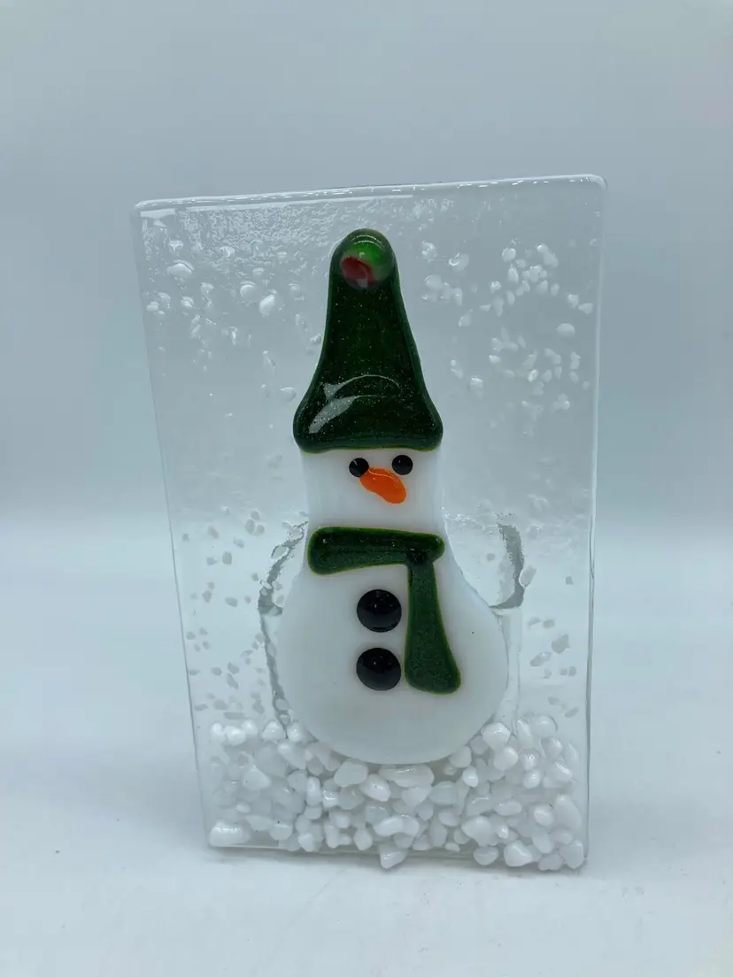 Art Glass Votive Snowman Christmas Candle Holder With Box