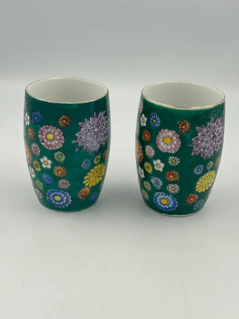 Two Vintage Chadwick, Japan, Handpainted Floral Teacup Tumbler