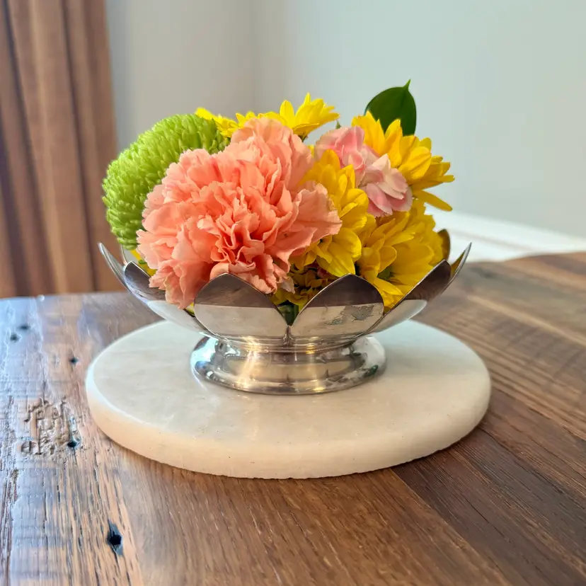 🎀 Silver-Plated Lotus Flower Frog Centerpiece Bowl