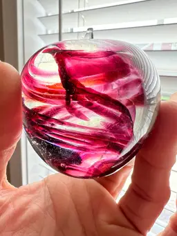 Blown Kerry Art Glass Paperweight Made In Ireland Swirled Red Pink Apple Vintage