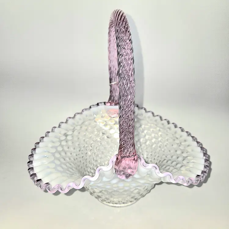 139  Fenton Lavender Crest Hobnail Basket Artisan Applied Handle Marked