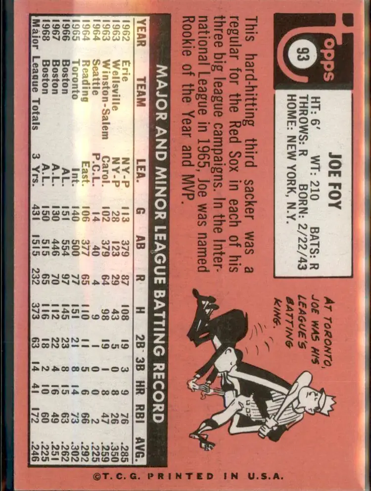 1969 Topps #93 Joe Foy - (pk3) - Kansas City Royals