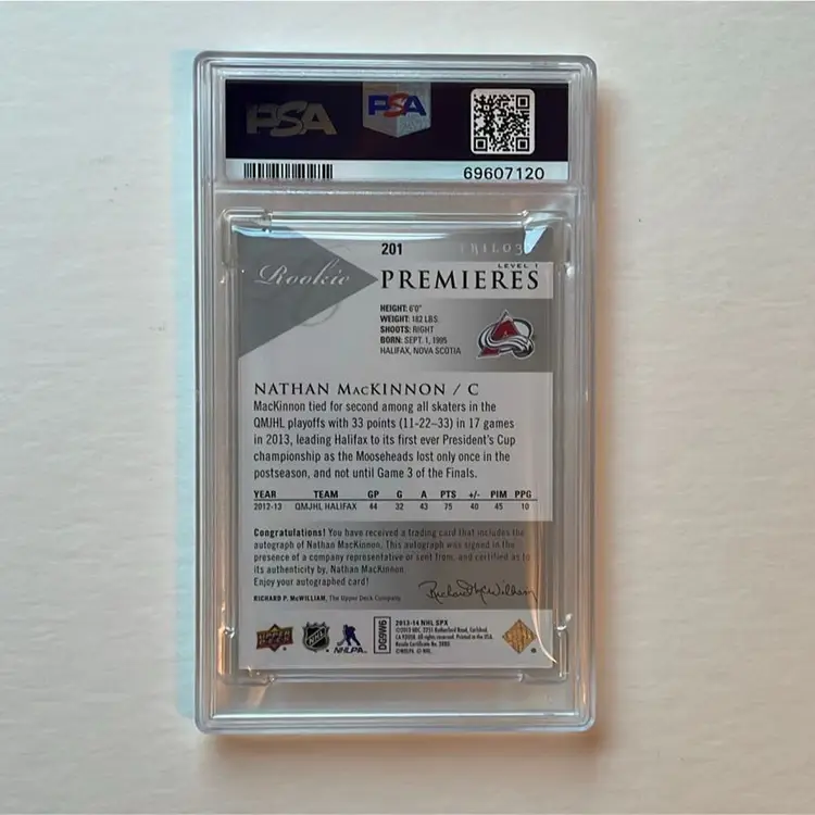 Nathan Mackinnon UD Trilogy RC Auto /149.   Graded PSA 9 / 10 Auto Colorado Avalanche