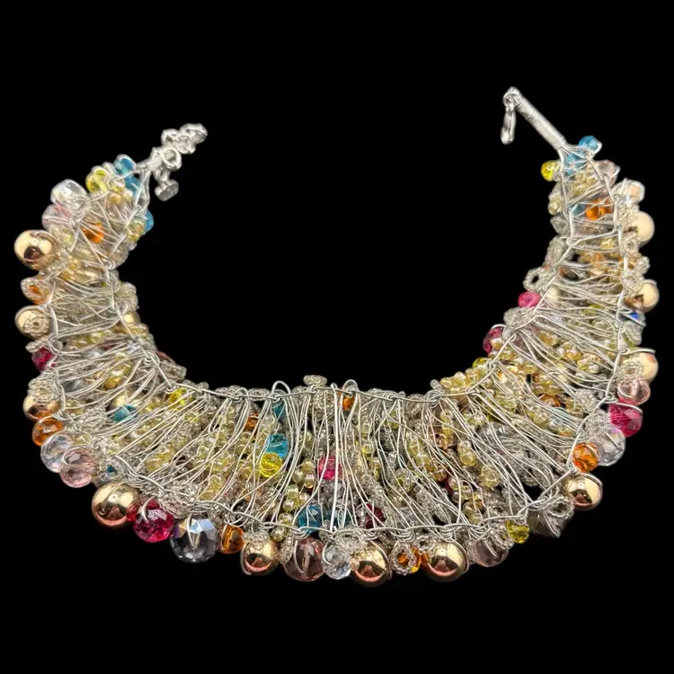 Aldo Bead and Wire Bib Necklace 17”