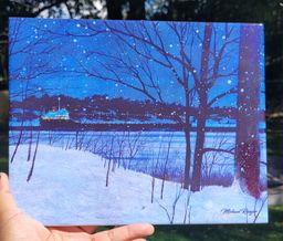 #01 - Artists  Signed Winter Scene Decorative Ceramic Tile 10" x 7.5"