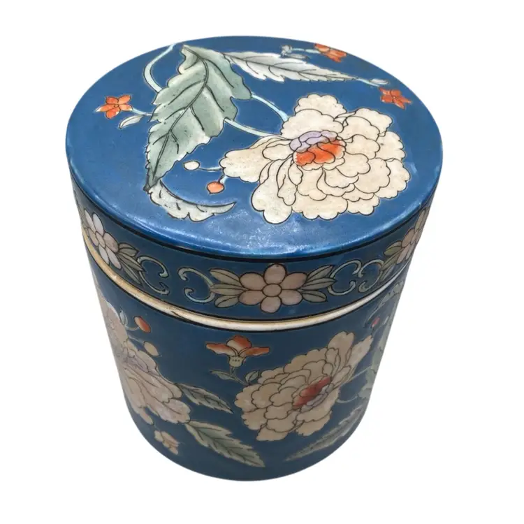 Vintage Asian Floral Ginger Jar and Lid Porcelain Blue CottageCore Feminine Flare
