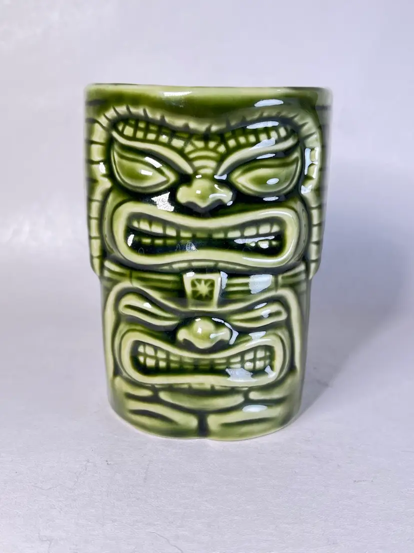 Vintage Green Tiki Ceramic Coffee Tea Mug W/Handle