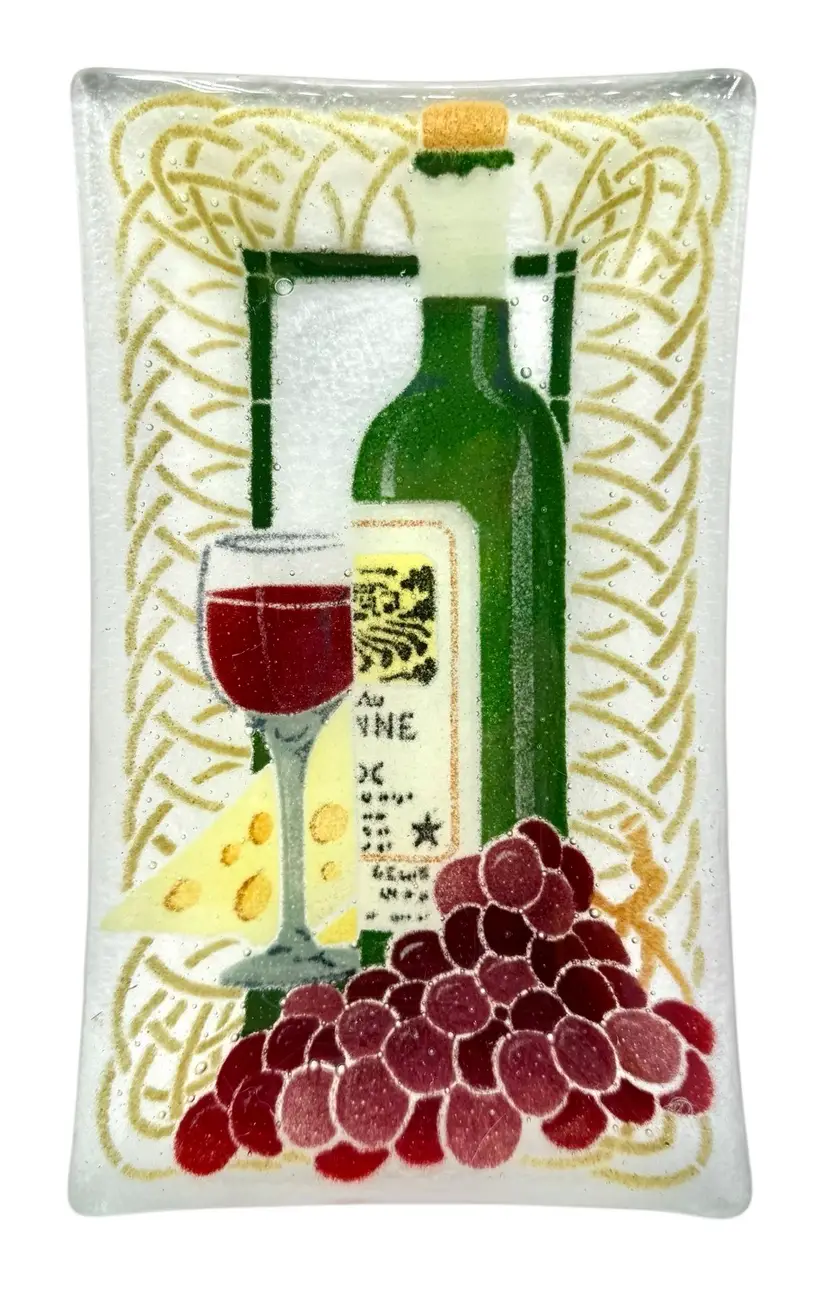 Signed Peggy Karr Fused Art Glass Plate Tray Platter Wine Cheese Rectangle 2002