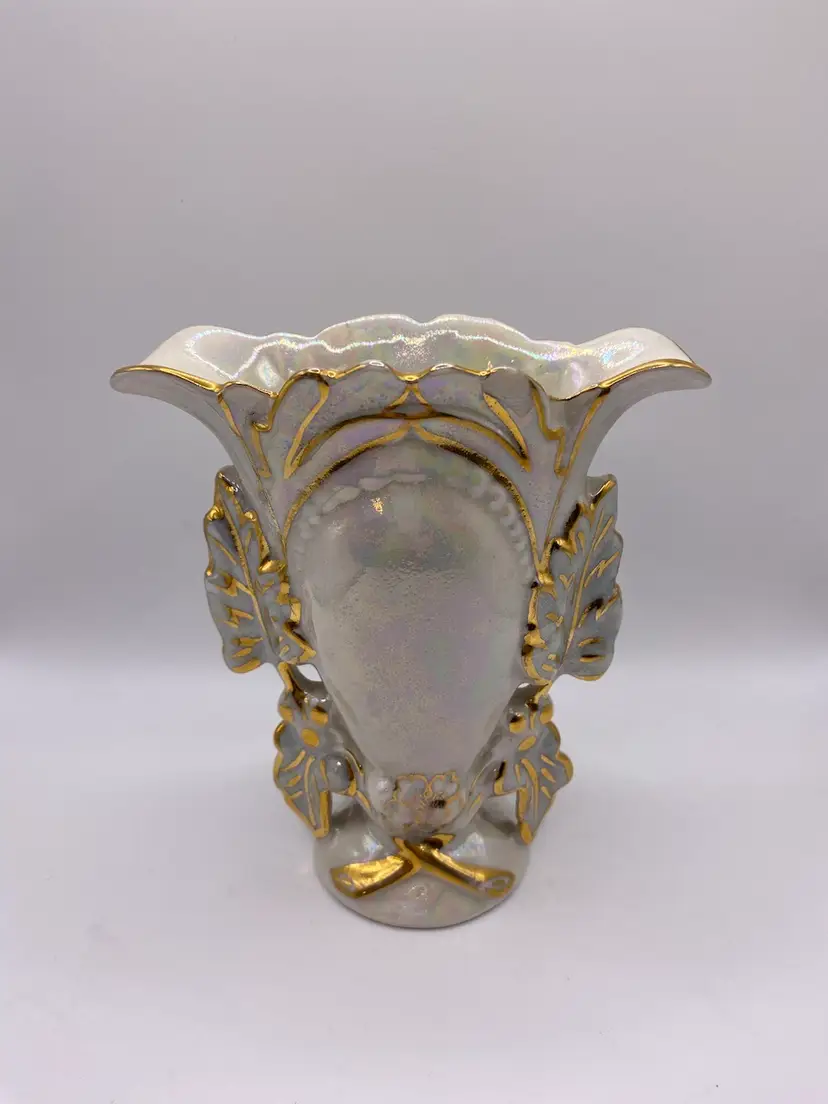 Vintage 1950s Kass USA Gold Trimmed Vase Opalescent Lusterware