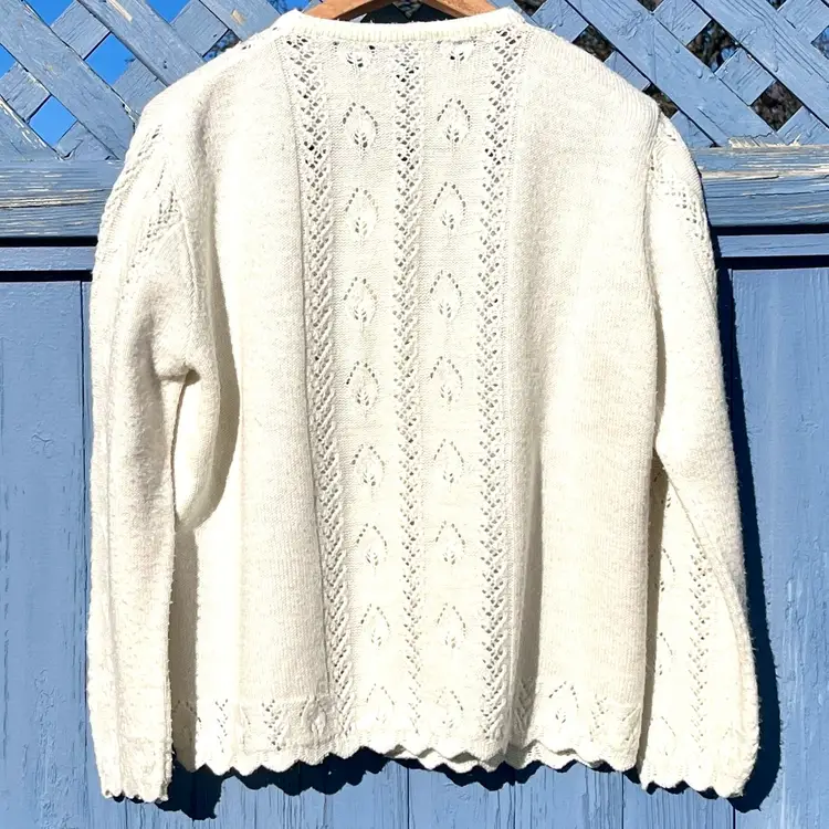VTG Sz L Willie's Pet David Brett Ivory Cardigan Knit Sweater 100% Orlon Acrylic