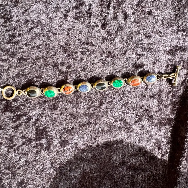 Vintage Sterling Silver & Gemstones Tennis Bracelet 7" Long 34.2 grams