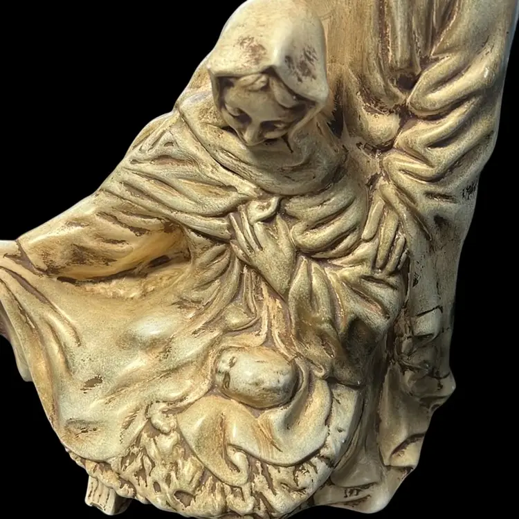 Holy Family Ceramic Figure Christmas Baby Jesus In The Manger Signed And Dated 1972 , 12” Tall