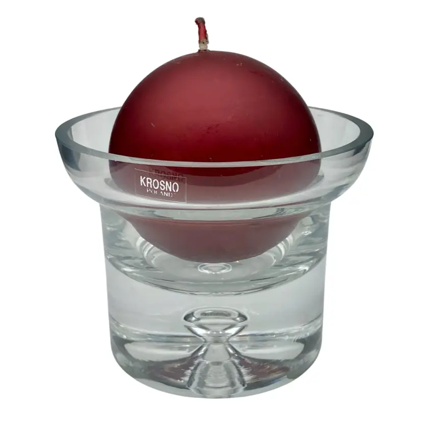 Crate & Barrel Krosno Glass (Poland) Candle Holder, "Direction", Heavy, 4" Wide
